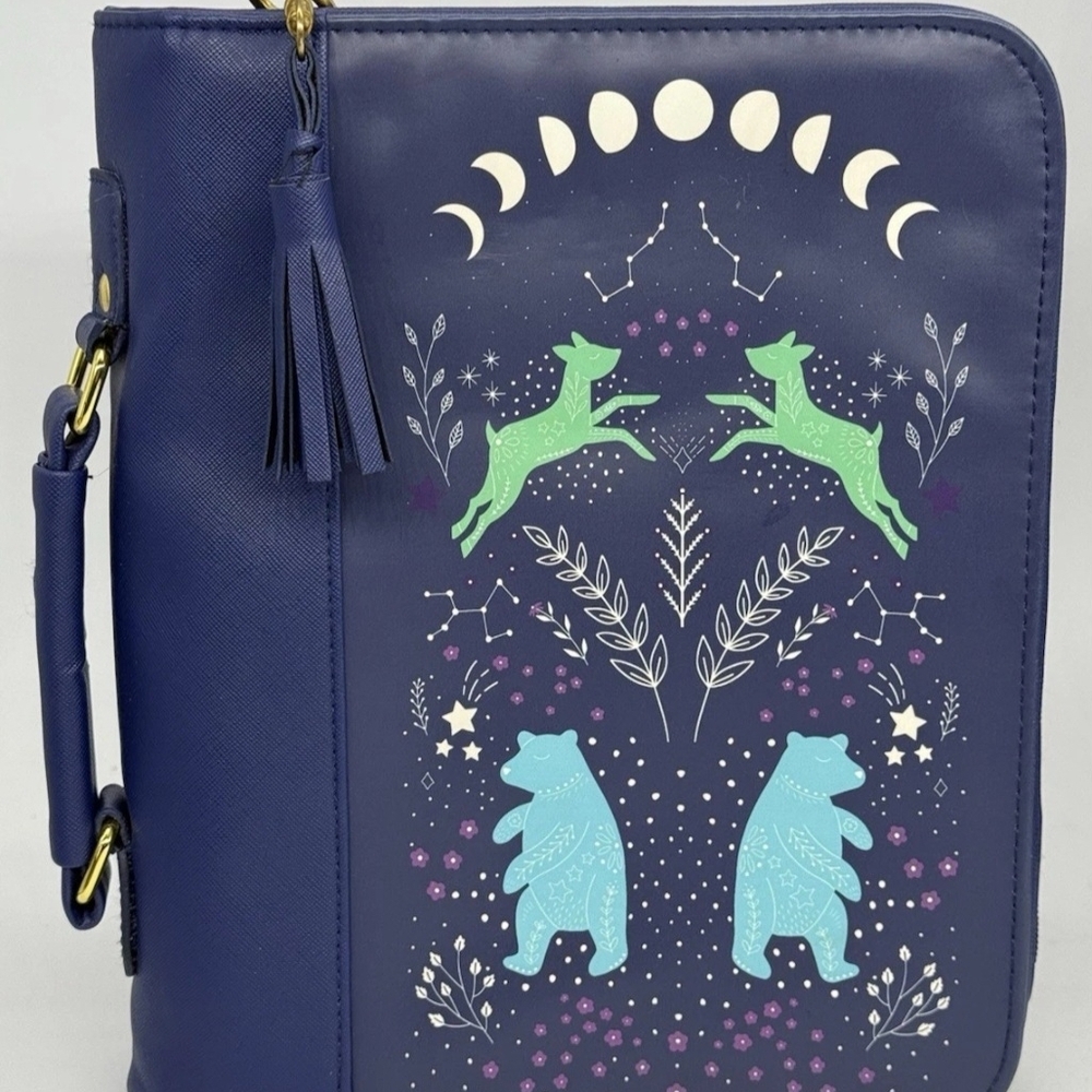 Archer & Olive Blue Zip Around Journal Bag Celestial Theme w/Deer And Bears